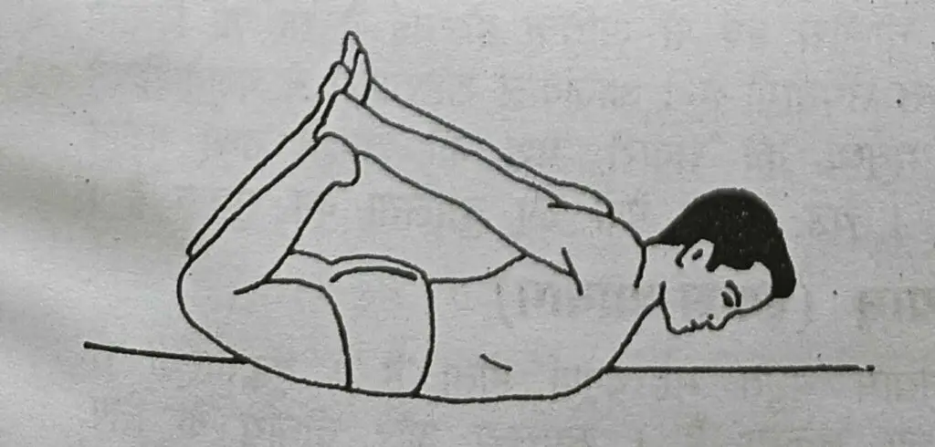 A sketch of a man engaged in a bow yoga pose, highlighting his posture and focus in a peaceful atmosphere.